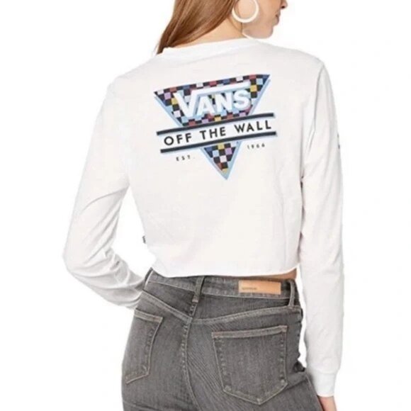 Vans Off The Wall White Long Sleeve Crop Graphic Tee - Picture 2 of 10